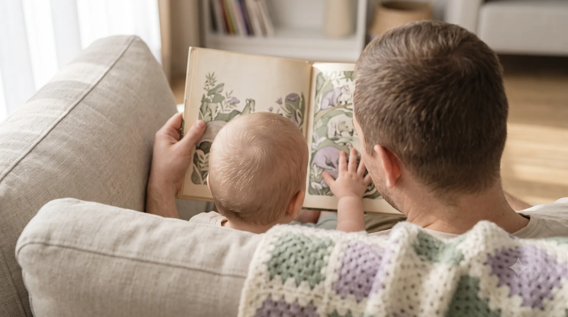 Родитель и малыш читают книжку вместе